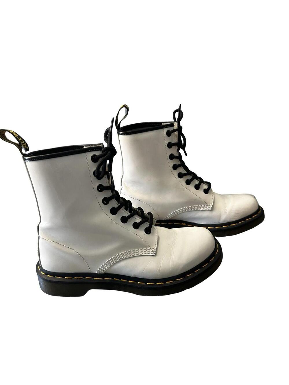 Dr. Martens White Leather Lace-Up Combat Boots
